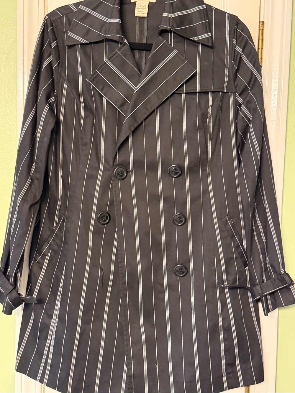 Women's Black Pinstripe Double-Breasted Coat